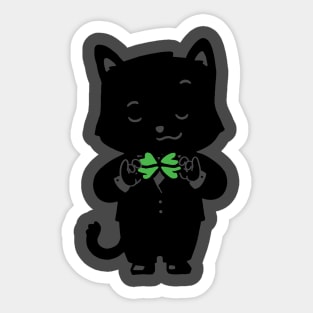 Luck Tie Cat Four Leaf Clover Sticker